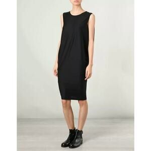HELMUT LANG Sync Jersey Drape Dress Black Tencel Silk Lightweight Lined Sz Small